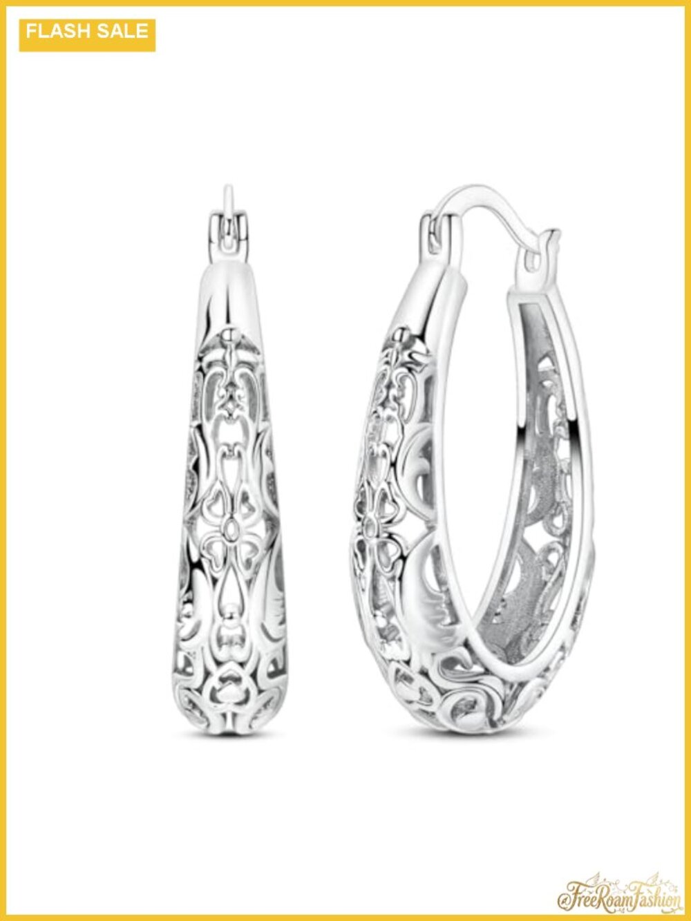 925 Sterling Silver Vintage Filigree Oval Hoop Earrings for Women